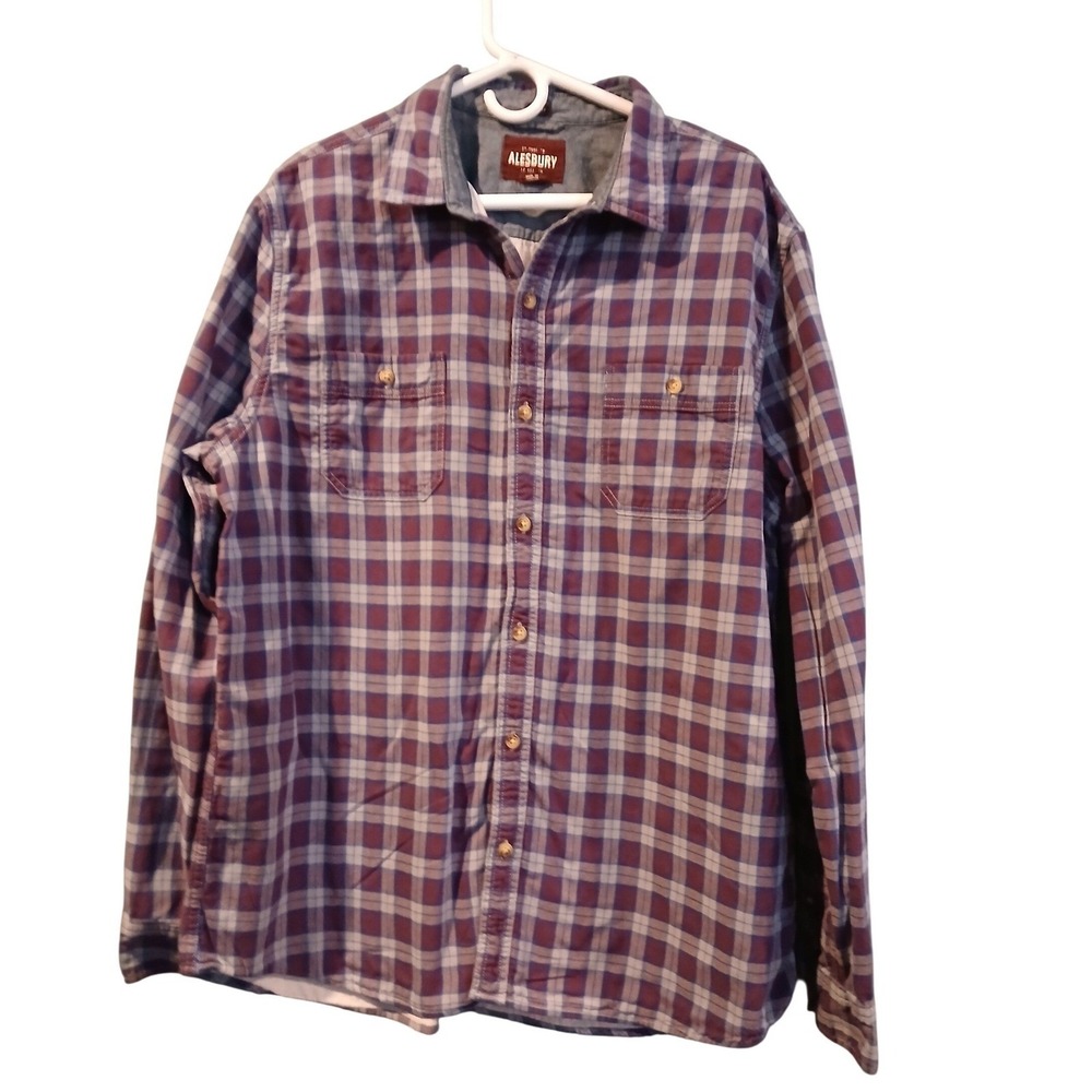 ALESBURY Mens Plaid Lined Button Up Shacket XL Tall Purple Shirt Chore Field